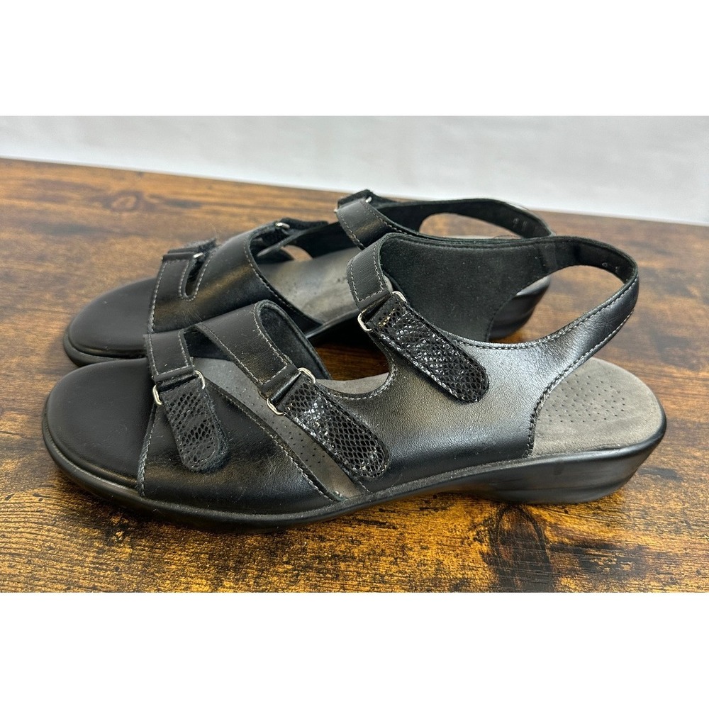 SAS Tabby Womens Black Leather Slingback Comfort Sandals Adjustable Straps 9 N - Picture 2 of 12